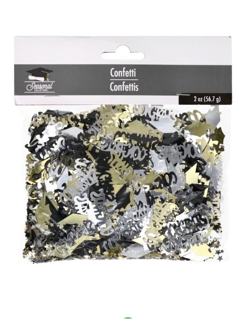 Graduation Confetti Hats Mortarboard Congrats Black Silver Gold 2 oz pack